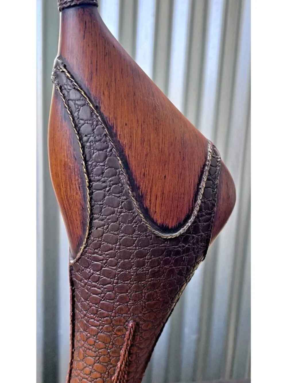Tall Art Deco , MCM style.Wood sculpture,snake skin like wrap